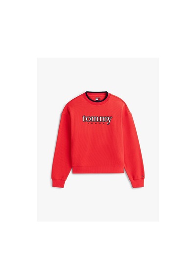 Tommy Hilfiger Kadın Tjw Boxy Tommy Applique Bisiklet Yaka Kazak-12522 Ateş Kırmızı