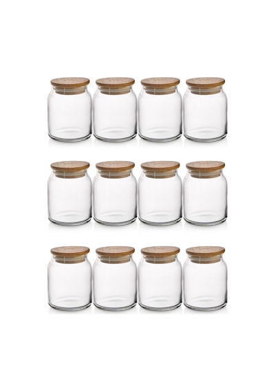 Myrina Etiketli 12'li Ahşap Vakumlu Kapaklı Baharatlık Takımı 300ml X12 Diğer