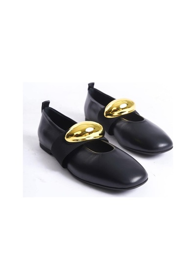 Mubiano Hakiki Deri Collection Kadın Gold Toka Detaylı Babet Siyah - Mcrgn8037 - S Siyah