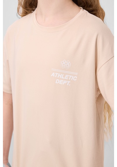 Bej Pamuklu O Yaka Oversize Fit Baskılı Kız Çocuk T-shirt - 75178 Bej