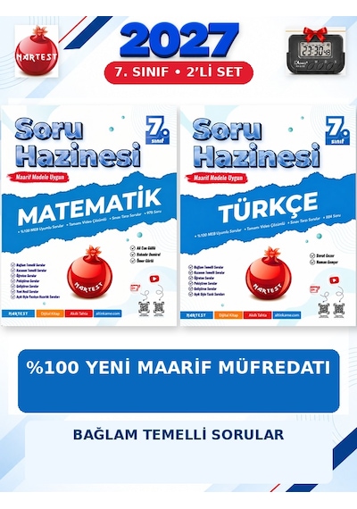 Soru Hazinesi 2027 7.sınıf Matematik-türkçe %100 Maarif Model Bağlam Temelli Soru Hazinesi Seti+kronometre