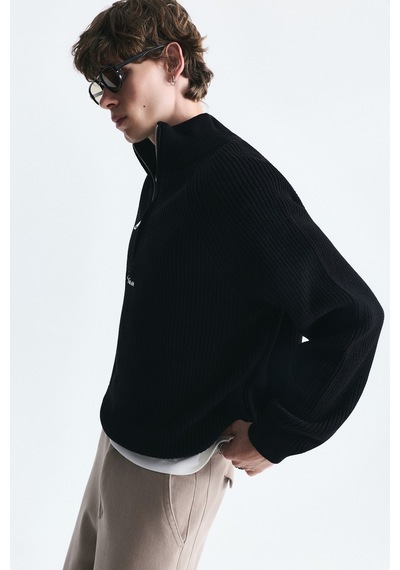 Vamos Fermuar Kapama Dik Yaka Sweatshirt Siyah