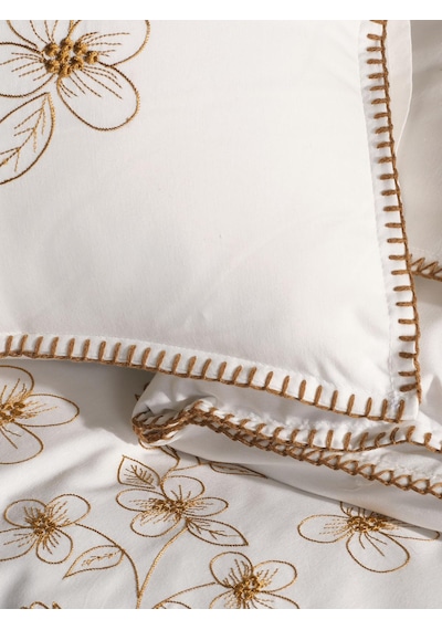 Uçkan Home %100 Pamuk Luxury Series Nakışlı Çift Kişilik Nevresim Seti---uh-00099 Ekru