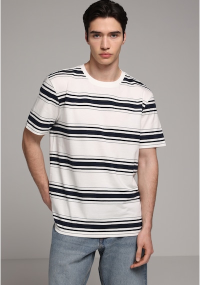 Colin's Colins Regular Fit Yuvarlak Yaka Çizgili Erkek Beyaz Kısa Kol Tişört Cl1081611 Q1.v1 Ofw