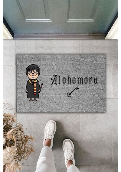 Dormot 1modern Dijital Baskı Gri Harry Potter Alohomora Dekoratif Kapı Önü Paspası 70x45cm