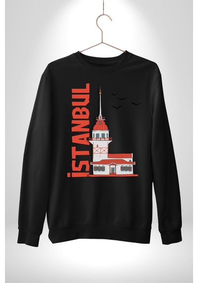 İstanbul Kız Kulesi Türkiye Unisex Siyah Sweatshirt Siyah