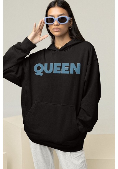Sevbano Queen Baskılı Unisex Oversize Müzik Grubu Rock Metal Hoodie Siyah