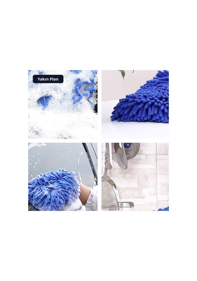 Trobus Peluş Oto Yıkama Eldiveni Süngerli Büyük Boy 22x19 Cm Mavi