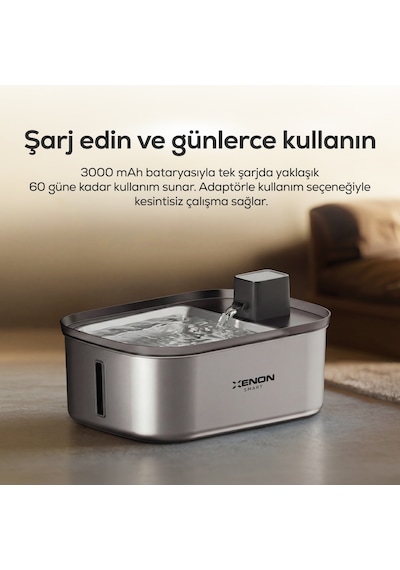 Xenon Smart Su Pınarı | Akıllı, 6.5L, Radar Sensörlü, 60 Gün Şarjlı, Çelik İç Yüzey, Tüm Patilere Uygun (X8658)