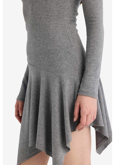 Defacto Bisiklet Yaka Uzun Kollu Mini Elbise G8699ax25cwgr101 Gri-gr101