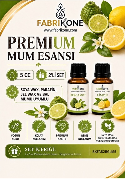 Premium Mum Esansı 5 Cc 2'li Set - Bergamot, Limon - Soya Wax, Parafin, Jel Wax Ve Bal Mumu Uyumlu Bkfab2bglm5 Karışık