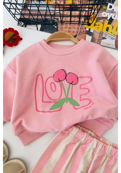 Minigimin Cicileri Love Kiraz Baskılı Kız Bebek 2 Li Takım - Pudra