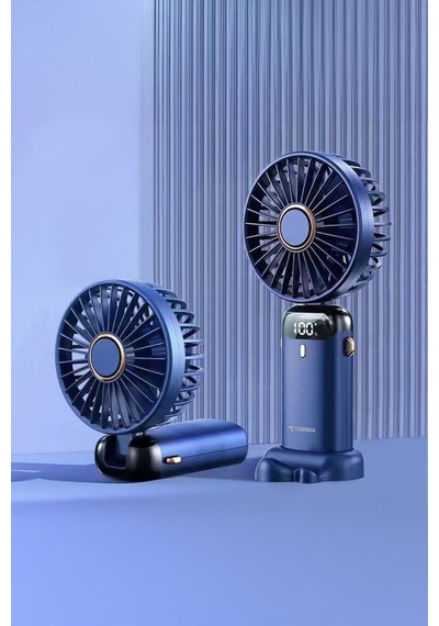 Torima F-19 Lacivert Dijital Ekranlı Şarjlı 90 Derece Ayarlanabilir Başlıklı Mini Masa Fan Vantilatör