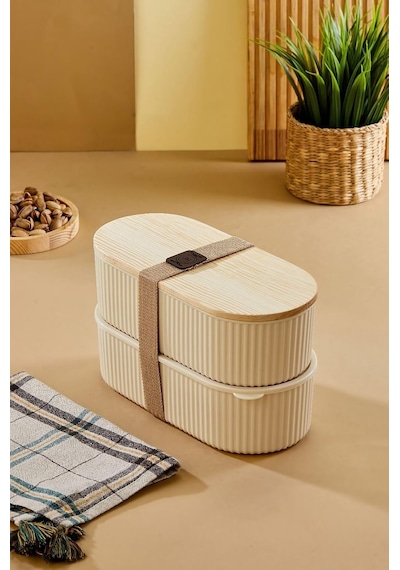 Bambu Kapaklı Saklama Kabı 1,2l X2 Çok Renkli