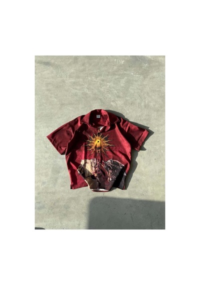 More Black Sun Desenli Dubble Hürrem Kumaş Oversize Gömlek Çok Renkli