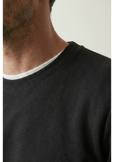 Elemge Pamuklu Erkek Sweatshirt Siyah Soft Touch Relax Fit Basic Bisiklet Yaka 3 Iplik Nefes Alan