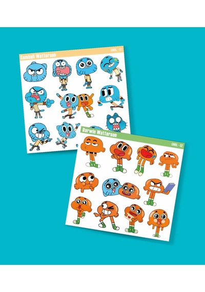 Gumball-darwin Watterson-çizgifilm Sticker Set 2li Parlak Kağıt- Çizgi Dizi Etiket Süsleme Mavi