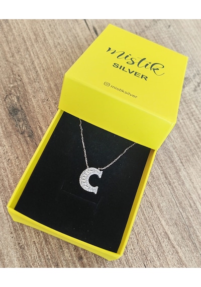 Baget Taşlı Pırlanta Model Gümüş Harf Kolye Rose Gold