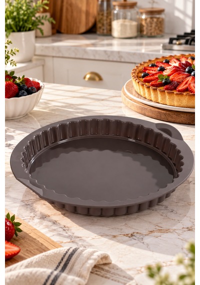 Porsima 30012-2 Silikon Turta Ve Tart Kalıbı Xl 26 Cm - Isıya Dayanıklı Yapışmaz Tırtıklı Kek Pişirme Kalıbı Gri