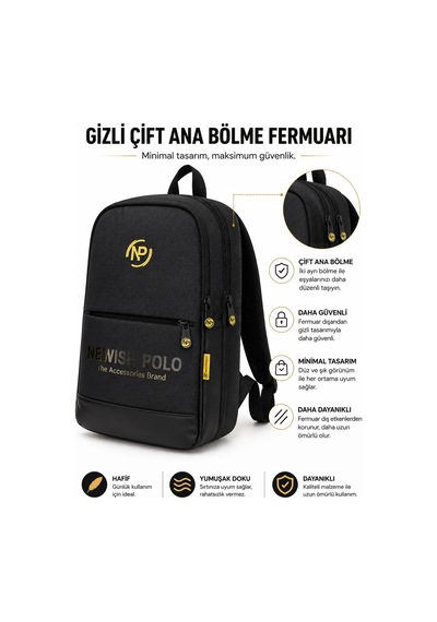 Np 2209 Unisex Minimal Sırt Çantası Laptop Bölmeli Şehir İçi Kullanım Gri