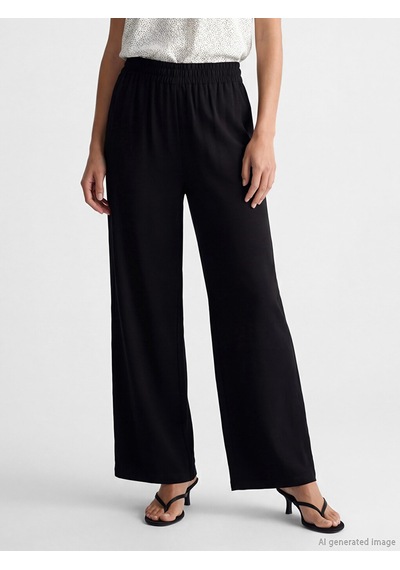 Lcw Everyday Siyah Beli Lastikli Geniş Paça Kadın Pantolon