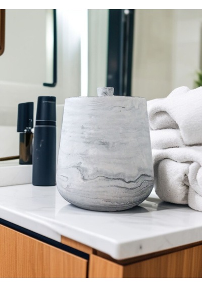 2 Parça Beton Çöp Kovası Banyo Mutfak Tuvalet Wc 18 Cm 4 Litre Kapaklı Kutu Gri