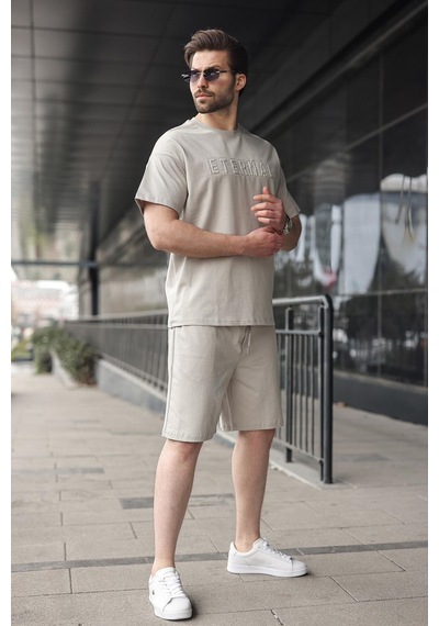 Boyalı Gri Erkek Şort T-shirt Takım E7347