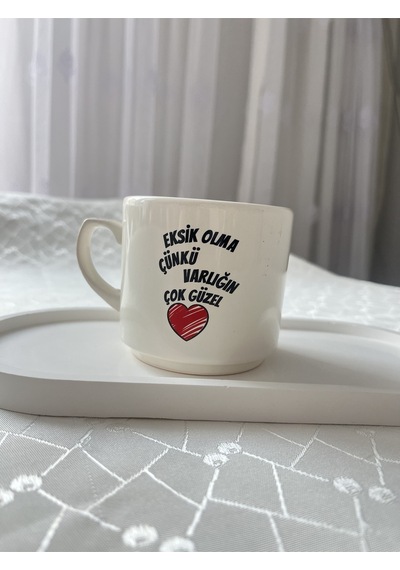 Esprili Kupa Bardak Çay Kahve Fincanı 200 Ml Krem