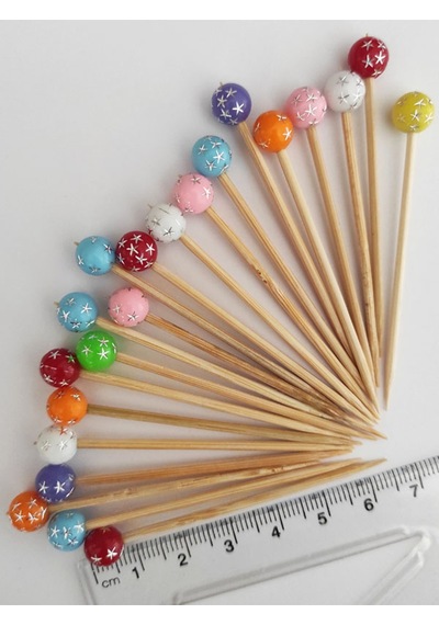100 Adet Dekoratif Renkli Yıldız Desenli Top Boncuklu Pasta Kürdanı 6,5 Cm - Yılbaşı Kürdanı