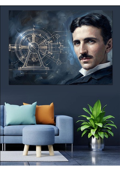 Bilim İnsanı Nikola Tesla Portresi Dekoratif Kanvas - Mdf Ahşap Tablo