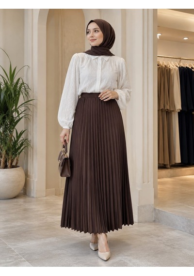 Esra Butik78 Lamine Denye Piliseli Etek 90 Cm Standart Beden 38-44 Uyumlu Gri