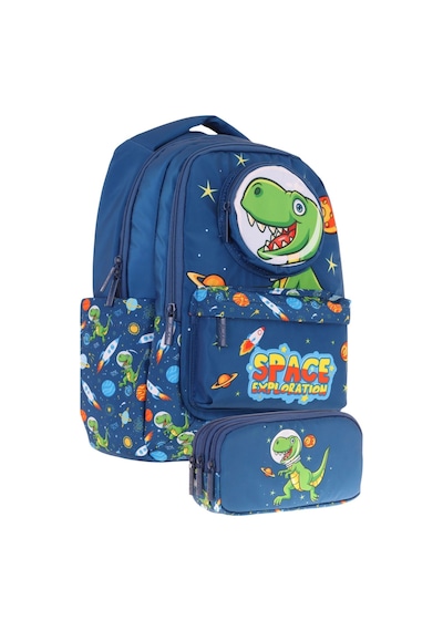 Kaukko Kids Toys Erkek Çocuk Lacivert 3d Dinazor Şekilli İlkokul Çantası Ve Kalemlik Seti L5252+l8252 Lacivert