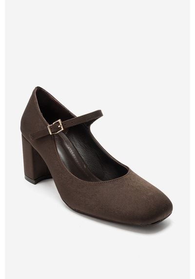 Luvi Shoes Nıcho Kahverengi Kumaş Kadın Kalın Topuklu Ayakkabı