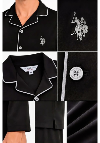U.S. Polo Assn. Pamuk Modal Boydan Patlı Erkek Pijama Takımı Siyah