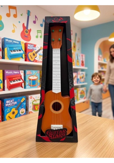 Sevimli İlk Gitarım 57cm Plastik Telli Ayarlanabilir Akorlu Eğitici Oyuncak Çocuk Müzik Aleti