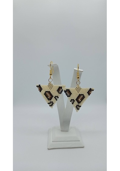 Harmeljewelry Leopar Desenli Miyuki Boncuk Leopar Küpe Üçgen Çok Renkli