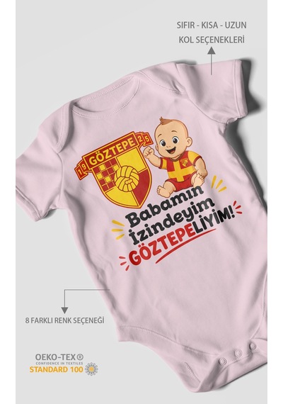 Morivokids Babamın İzindeyim Göztepeliyim Kısa Kollu Bebek Body %100 Pamuk Bebe Pembe