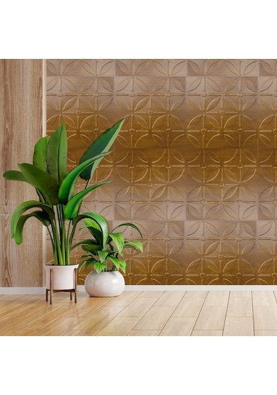 3 Boyutlu Duvar Paneli Kabartmalı Geometrik Yuvarlak Desen Pvc 41x41 Cm/ 6 Adet /1 M² Altın Meşe