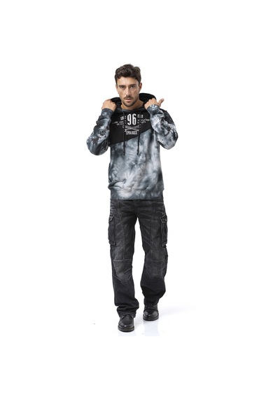 Cipo & Baxx Cl593 Erkek Hoodie Sweatshirt Modern Baskılı, Kapüşonlu, Rahat Kesim Sweatshirt Siyah