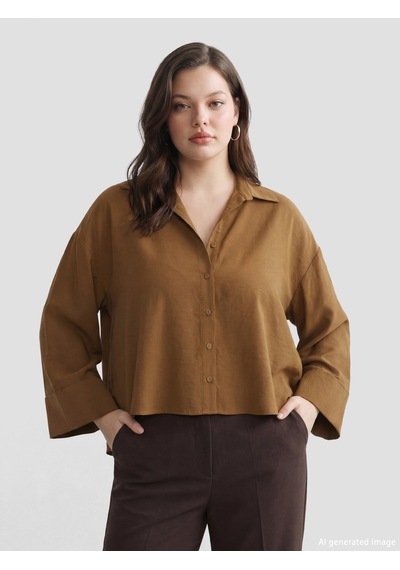 Lcw Vision Kahverengi Oversize Kadın Gömlek