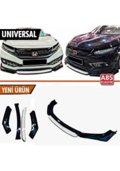 Üniversal Lip Honda Civic FC5 Tip Beyaz Detaylı Ön Tampon Eki Kanatlı Lip 4 Parça