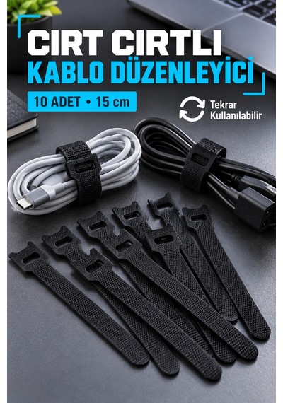 10 Lu Cırt Cırtlı Kablo Düzenleyici Kelepçe Seti 15cm Çok Renkli