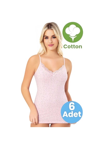 Tezzgelsin Kadın 6'lı İp Askılı Desenli Asortili Atlet Çok Renkli