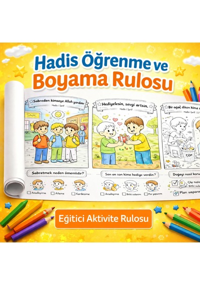 Hadis Öğrenme Eğitici Aktivite Rulosu 4 Metre Yarı Boyalı Değerler Eğitimi Boyama Kağıdı Çocuklar Için Islami Eğitici Boyama Posteri