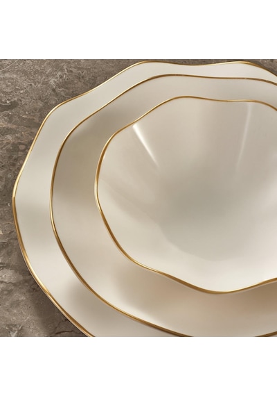 Güral Porselen Nesrin 18 Parça 6 Kişilik Bone Yemek Takımı - Gold