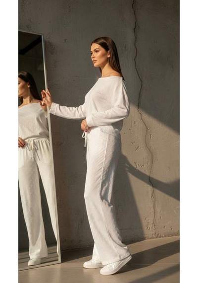 Kabartma Kalp Baskılı Omuz Dekolteli %100 Pamuk Pijama Takımı