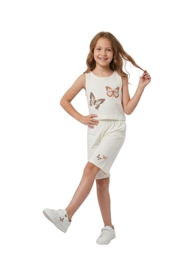 New Kids Kelebek Baskılı Şortta Kelebek Byz Yaldız Detaylı. Kız Çocuk Takım-91180 Beyaz