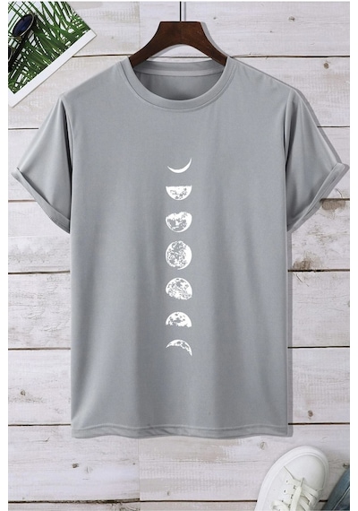 Ayın Evreleri Baskılı Tshirt Gri