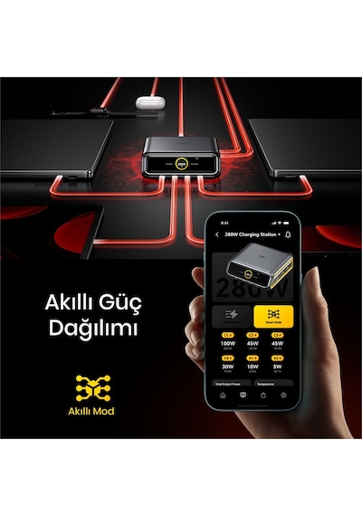 Aohi Magcube Masaüstü Usb Şarj İstasyonu, Gan+ 280w Hızlı Şarj Cihazı, Siyah-101104755