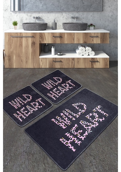 Wild Heart Banyo Halısı Djt 3 Lü Set Siyah